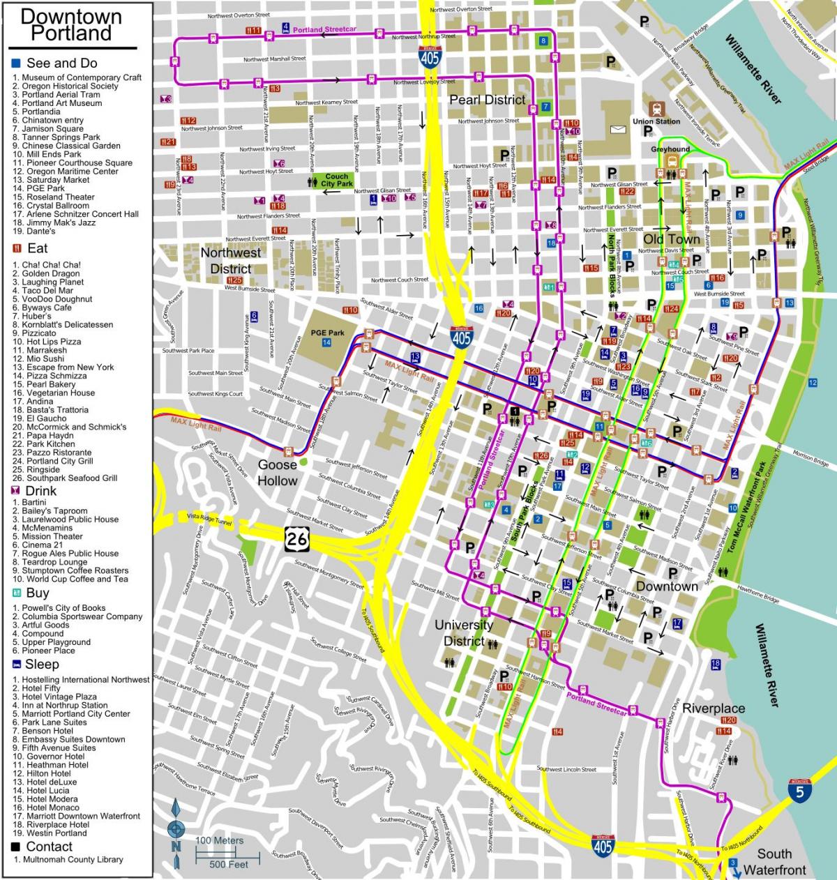 karta centra grada Portland