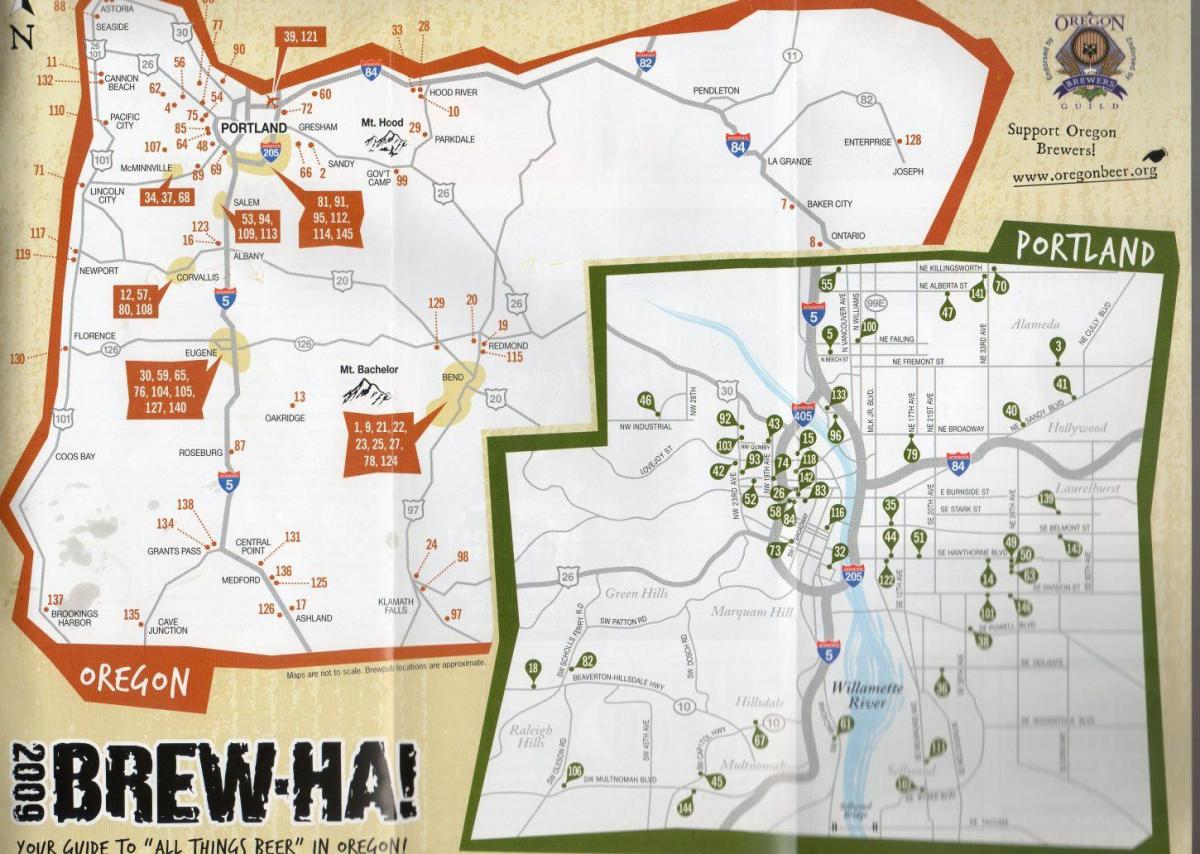 karta pivovare u Portland Oregon 